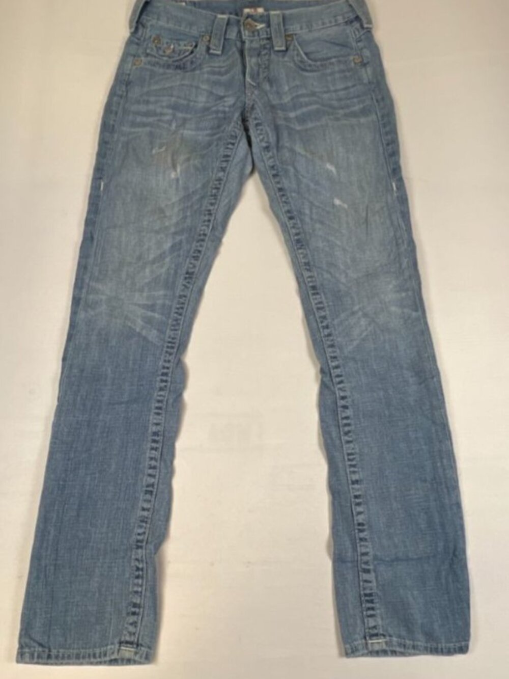 Vtg True Religion Women's Jeans Size 24 Blue Denim Flap Pocket Stitching Casual